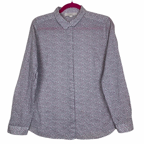 LOFT Ann Taylor Ditsy Floral Cotton Hidden Button Down Blouse Top Large Petite - Picture 2 of 8